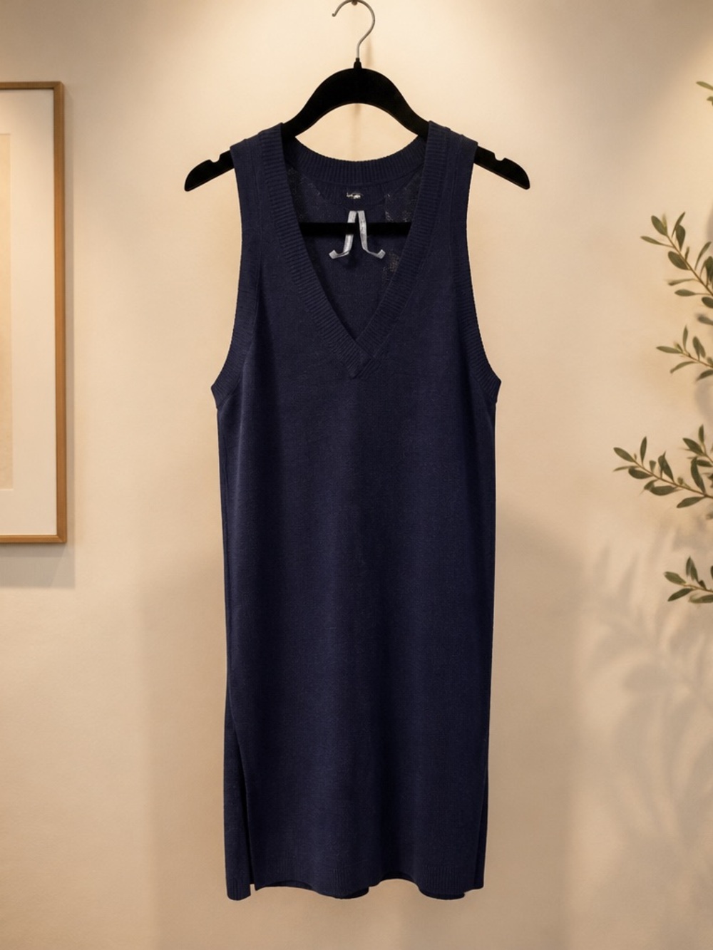 Anthropologie Navy V‑Neck Knit Slip Dress